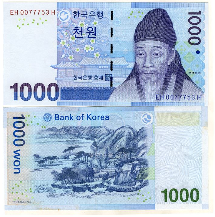 Hình tiền Hàn Quốc bằng đồng tiền giấy